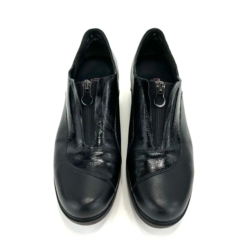 Munro Black Leather Platform Wedges Size 9.5 Zipper Closure Low Top Lightweight